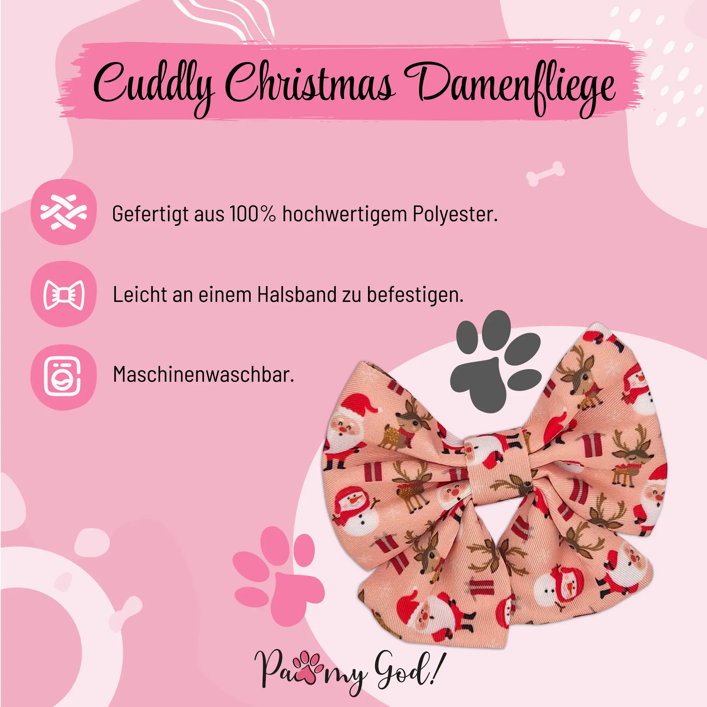 Cuddly Christmas Lady Bow Features