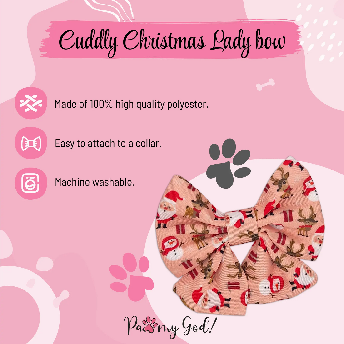 Cuddly Christmas Lady Bow Features