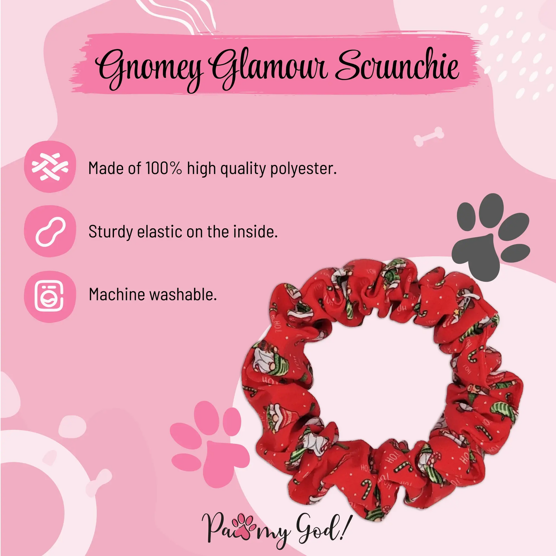 Gnomey Glamour Scrunchie Features