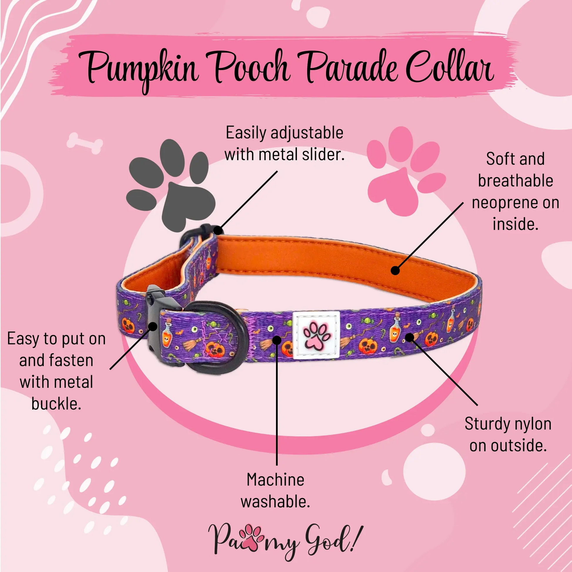 Pumpkin Pooch Parade Cloth Collar Features