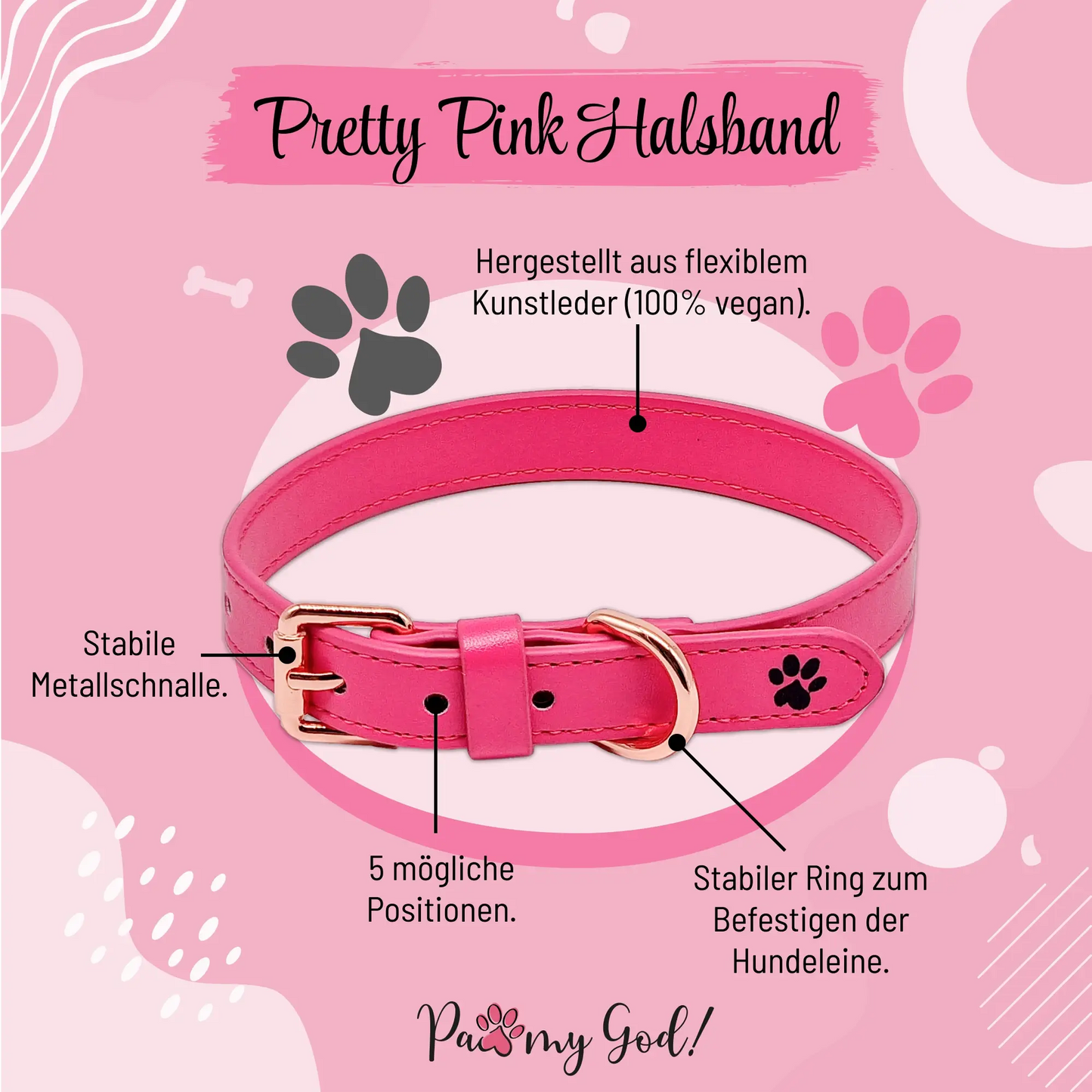 Pretty Pink Leather Collar Features