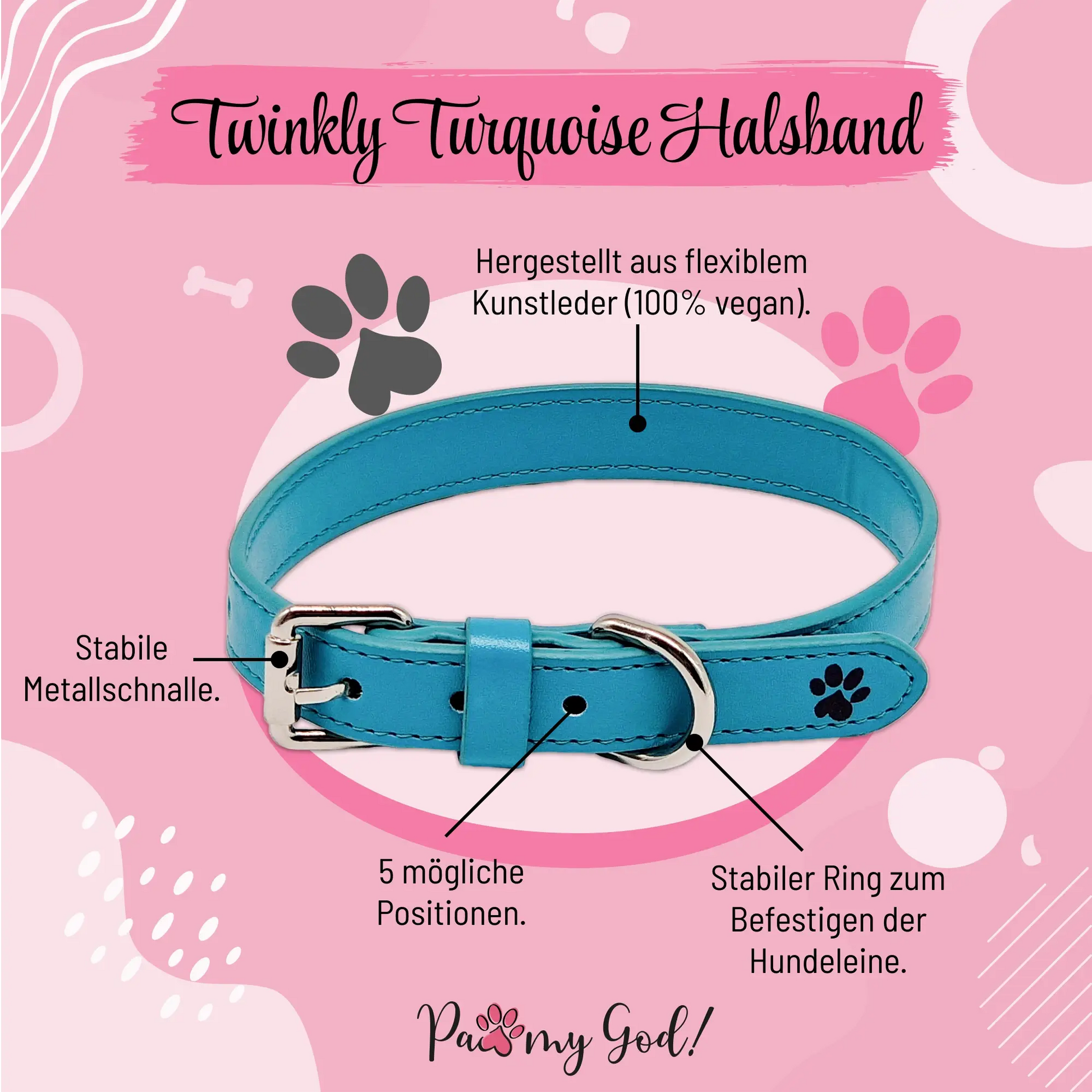 Twinkly Turquoise Leather Collar Features